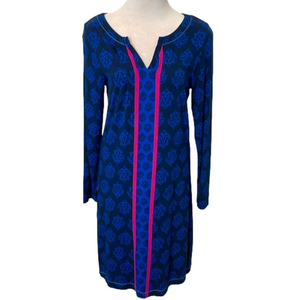 NWT Hatley Aztec Leaf Long Sleeve Notch Neck dress sz M